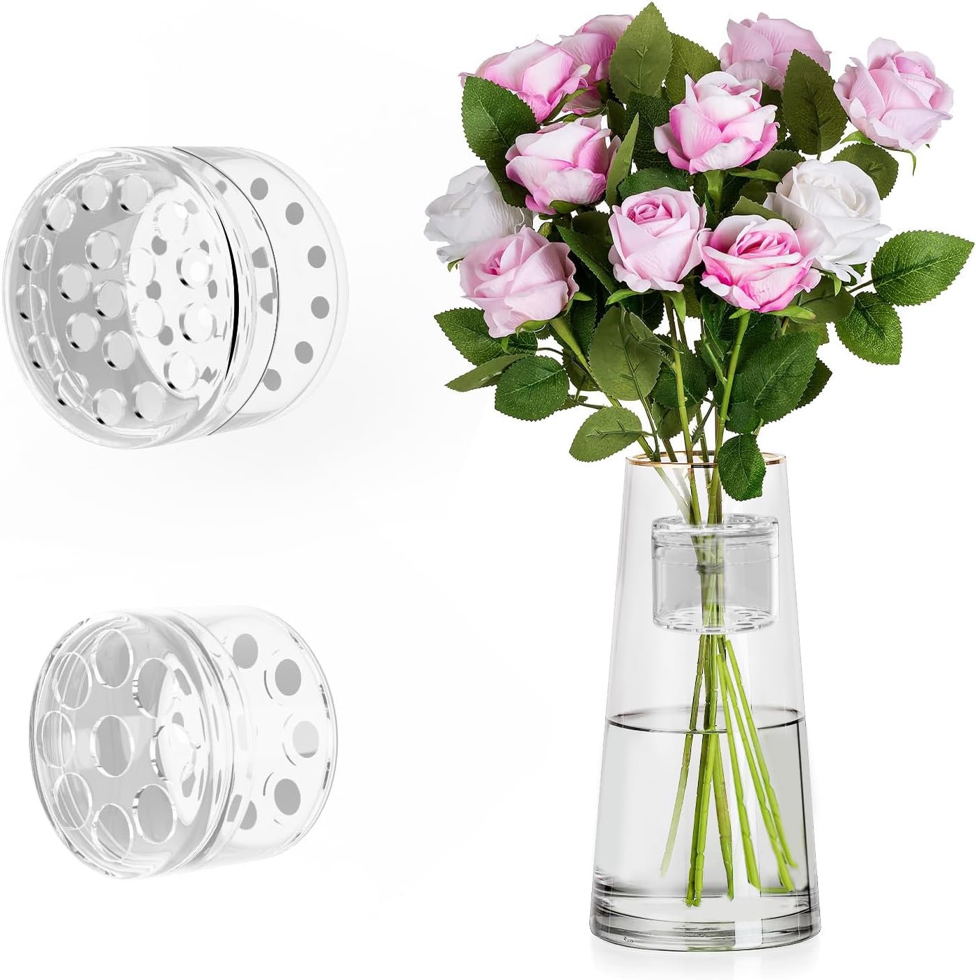 Hotel Chocolat Spiral Ikebana Stem Holder for Flowers, Flower Arrangement Holder for Vases, DIY Bouquet Twister Ring,Flower Arranger Twist, Creative Tool for Making Beautiful Boquets (Clear, S+L)