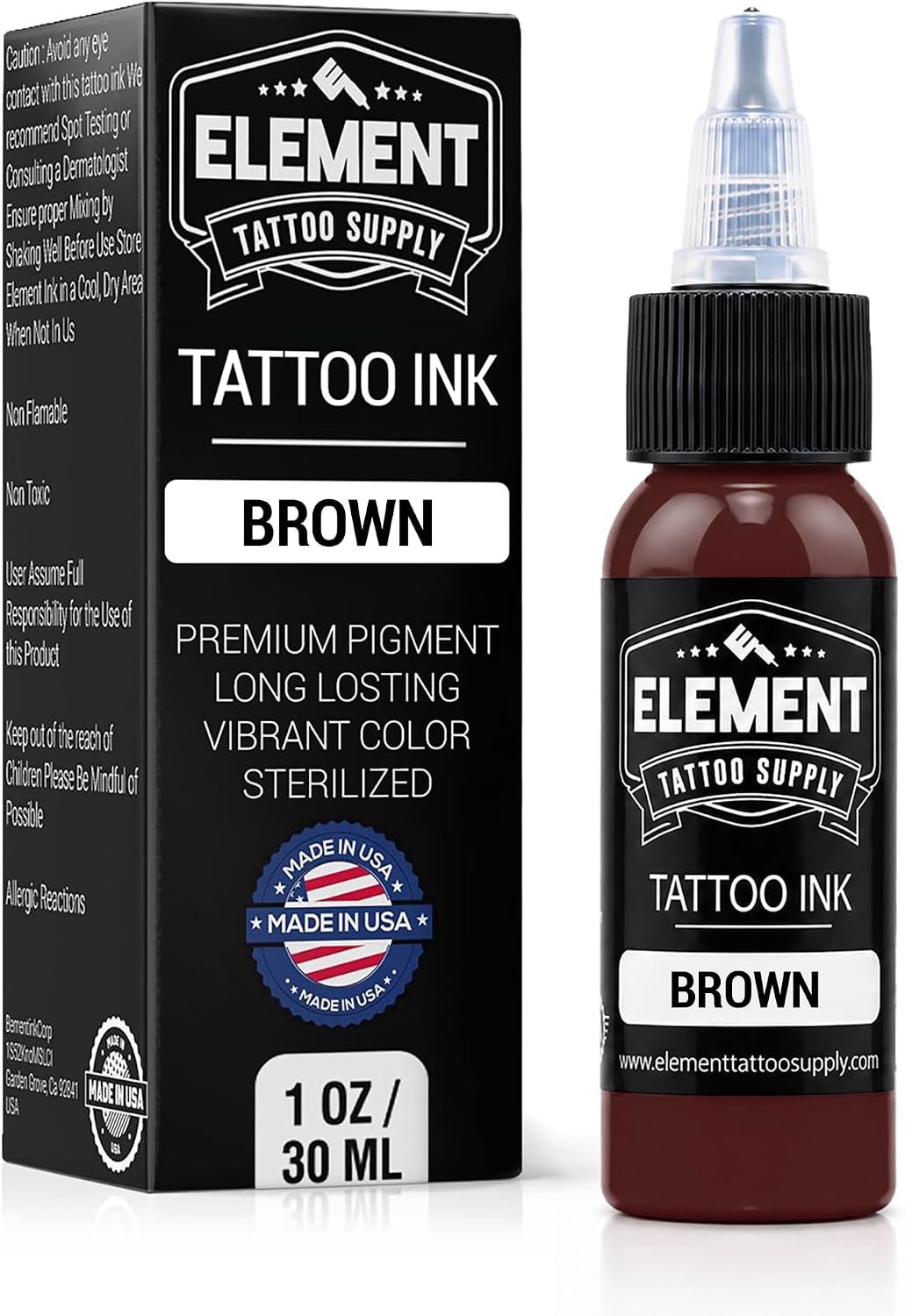 Element Tattoo Supply Brown Tattoo Ink 1oz Bottle Tattooing Inks USA Made