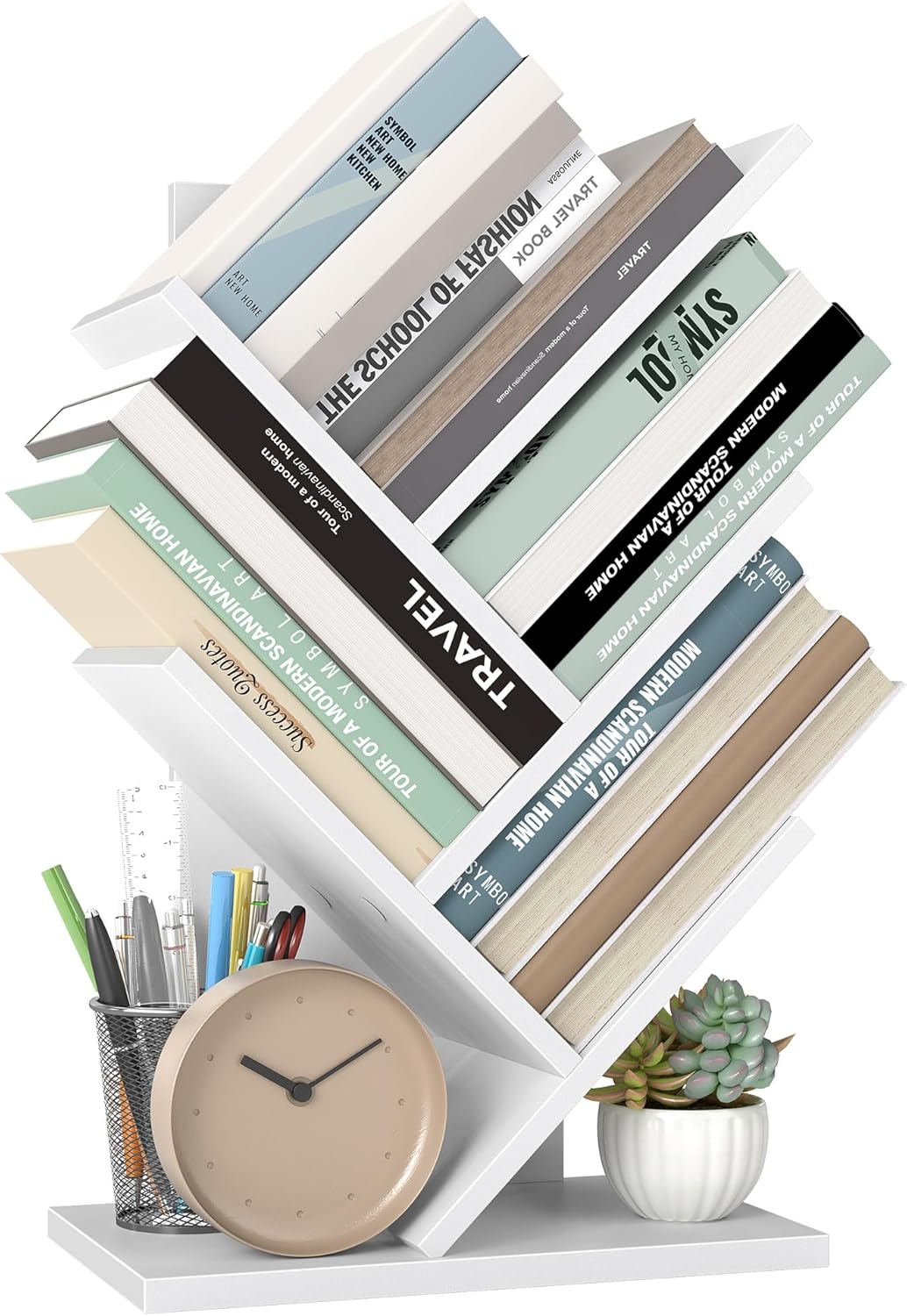 VASAGLE Tree Bookshelf, 5-Tier Floor Standing Bookcase, Space-Saving Corner Shelf, with Wooden Shelves for Bedroom, Living Room, Home Office, Cloud White LBC183T14