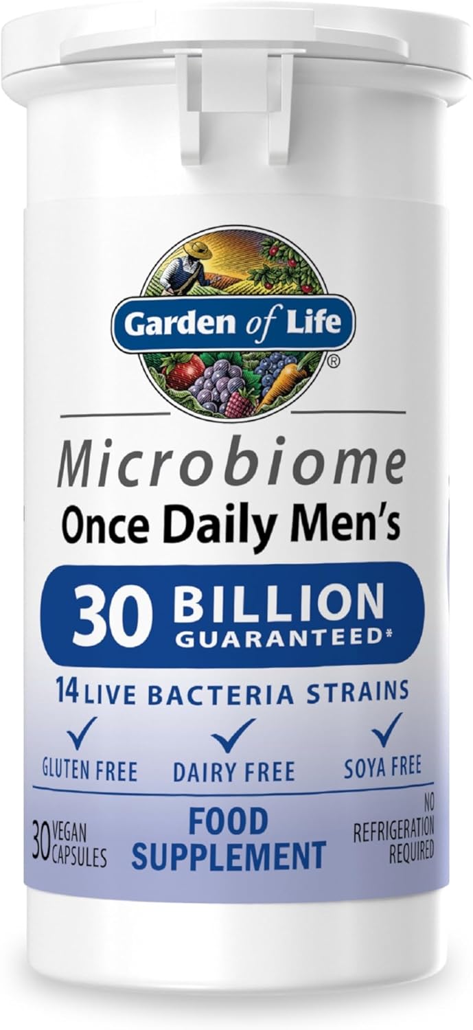 Garden of Life Microbiome Probiotics Once Daily Men’s Supplements | 30 Capsules Made in Italy | 30 Billion CFU 14 Strains | Gluten, Dairy & SOYA Free - Vegan