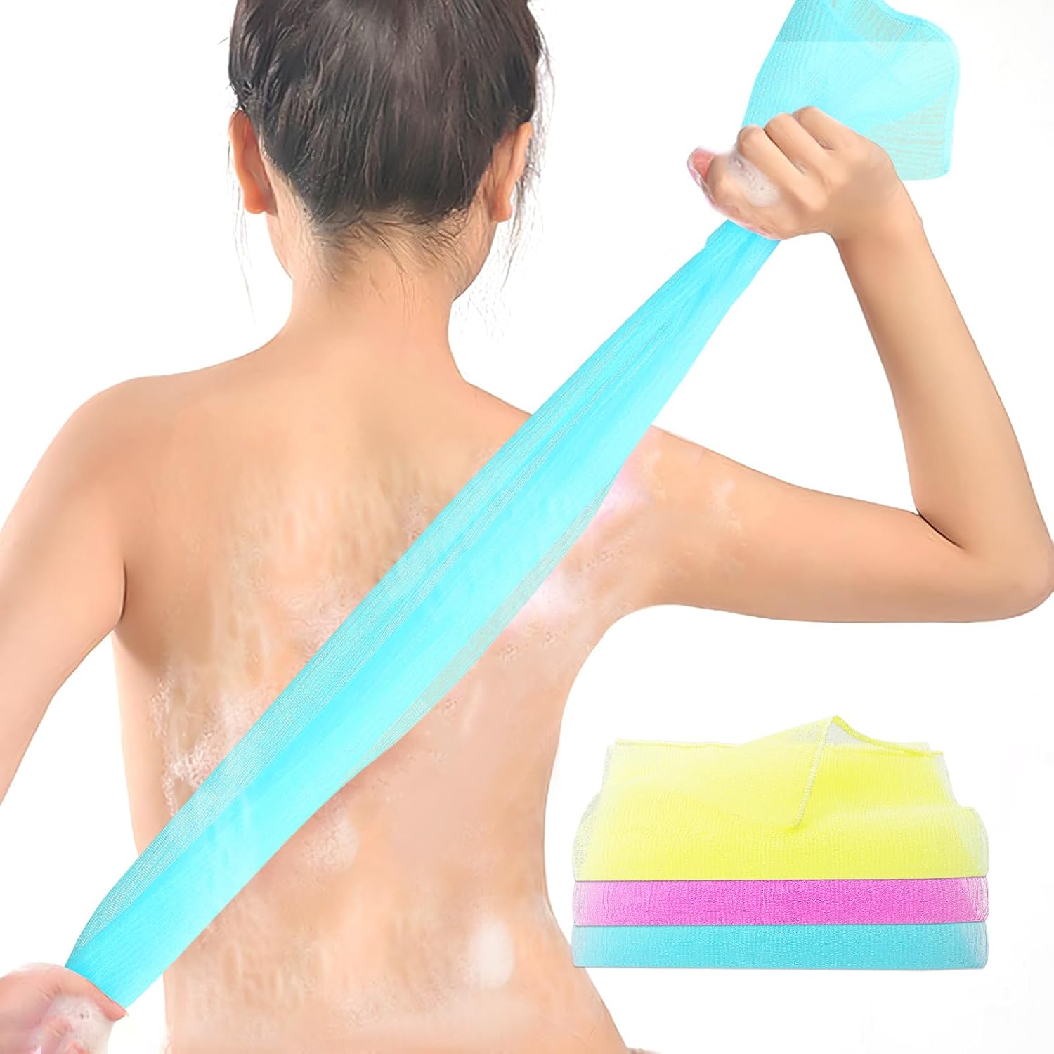 3 Pieces Exfoliating Washcloth Body Back Scrubber Korean Exfoliating Luffah Towel Beauty Shower Loofah Luffa Net Sponge Japanese Beauty Cleaner Scrub Wash Cloth for Men Women Dead Skin Remove