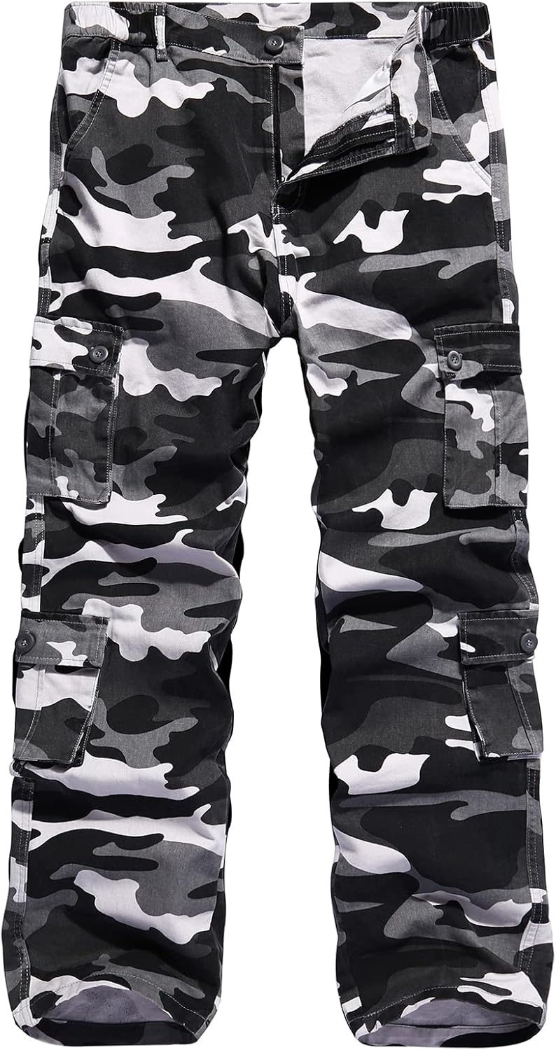 iCKER Cargo Combat Trousers Men Work Camo Army Military Tactical Multi Pocket Camouflage Pants