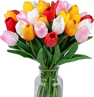 SITUMEIZI 15pcs Fake Tulips Artificial Assorted Colors Flowers Real Touch 14" Silk Flower for Home Kitchen Decor Wedding Bouquet Decorations Office Floral Arrangements(5 Colors)