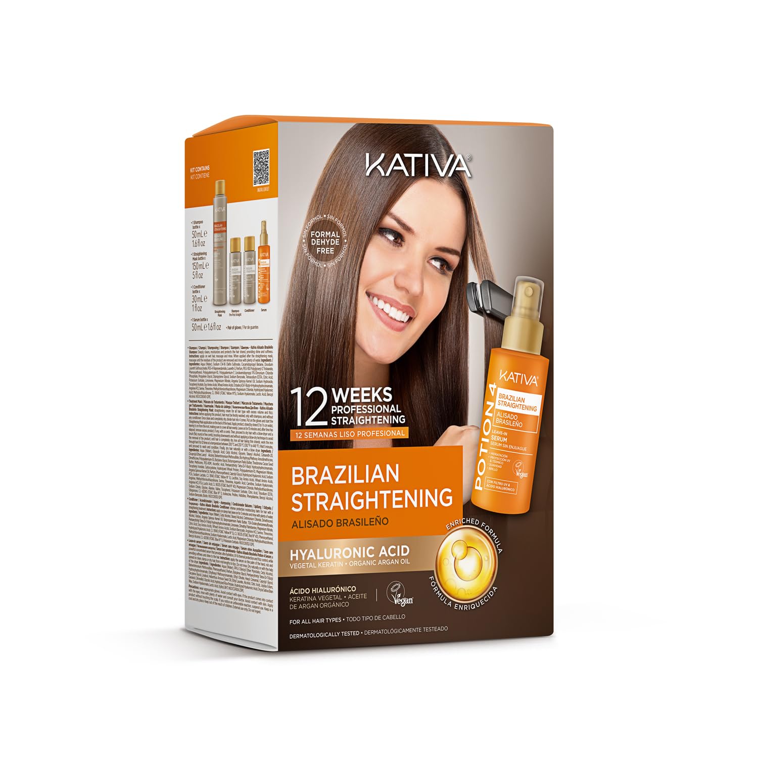 Kativa Brazilian Keratin Straightening Treatment at Home with Hyaluronic Acid and Premium Serum | Keratin