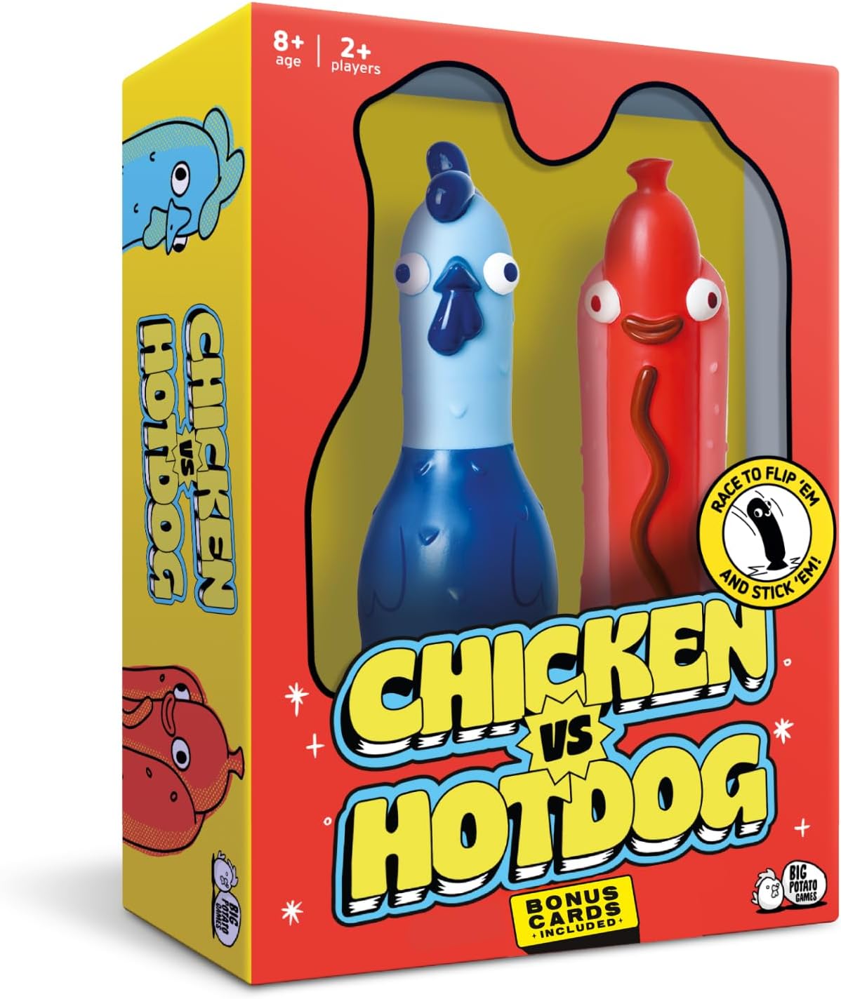 Big Potato Chicken vs Hotdog – Fun & Silly Party Game, Perfect Flip Challenge Game for Garden Parties and Outdoor Family Fun. Includes Bonus Cards & Online Extras
