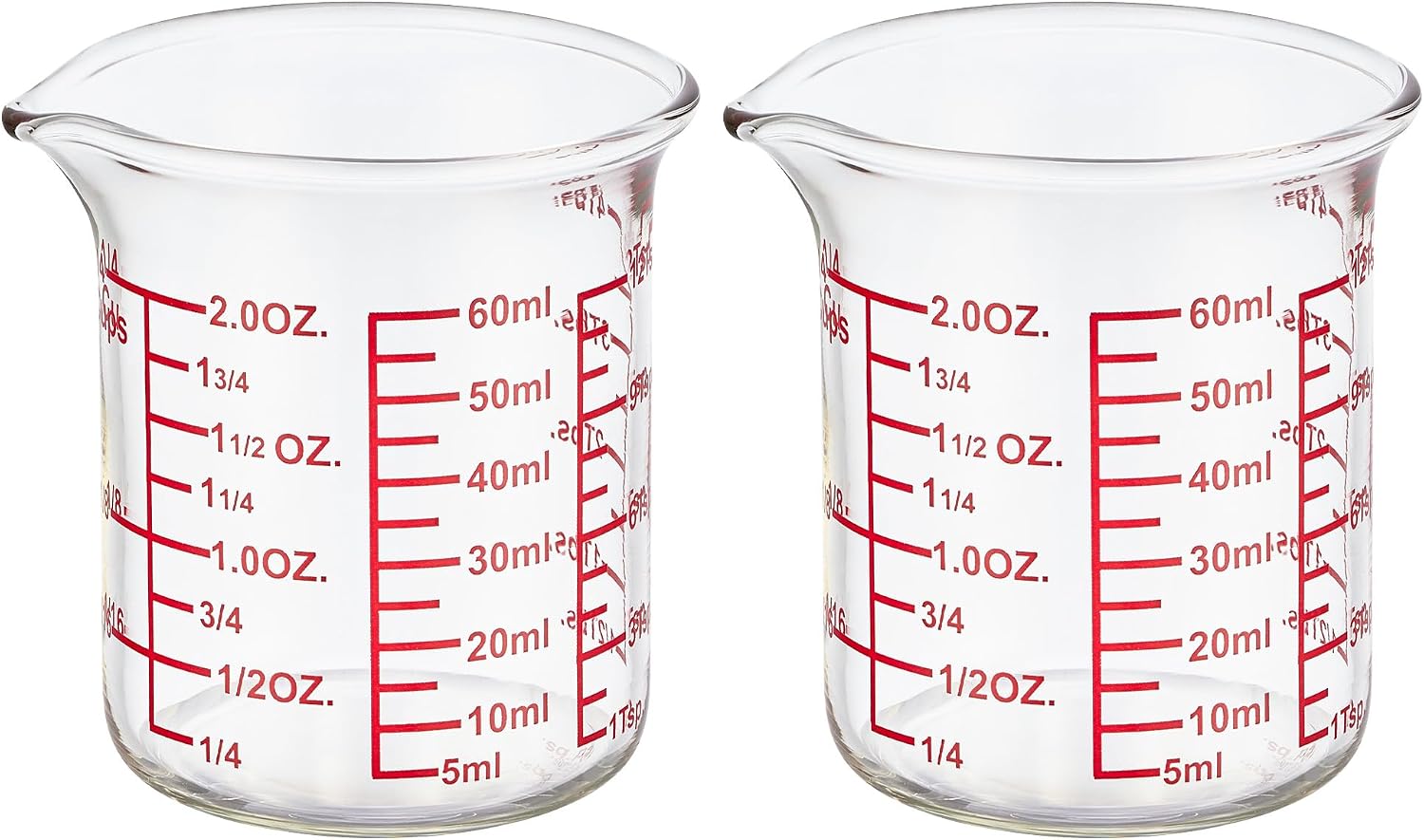 Ackers BORO3.3 2 oz Glass Measuring Cups with V-Shaped Spout, 2 Pack