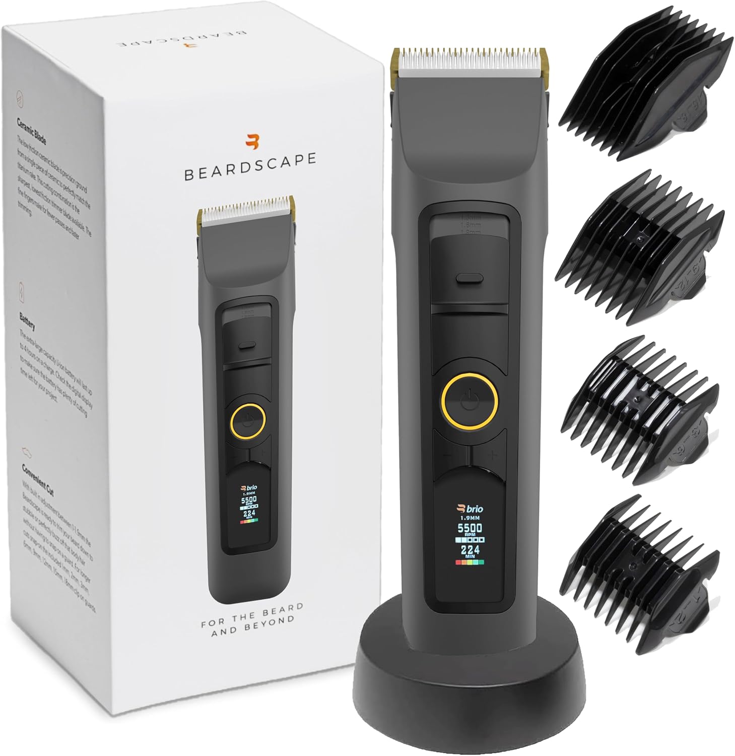 Brio Beardscape V2 Cordless Beard Trimmer for Men with Ceramic Blade, Gray