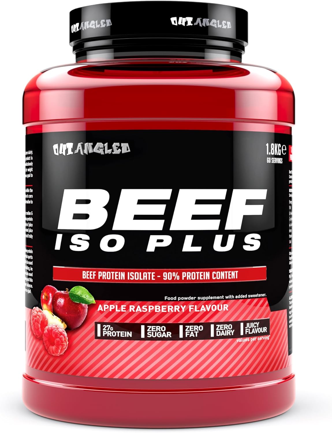 OUT ANGLED Beef Iso Plus, Beef Protein Isolate Powder, High Protein, Zero Fat and Sugar | Apple Raspberry 1.8kg 60 Servings | Halal, Paleo and Keto Friendly, Dairy and Gluten Free