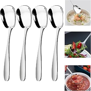 4PCS Delicate Korean Style Square Spoons Stainless Steel Cute Thick Square Head Yogurt Spoons Set Ice Cream Shovels for Soup Desserts Party Serving