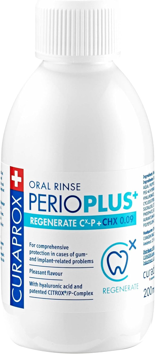 Curaprox PerioPlus+ Regenerate Mouthwash, 200ml - Antiseptic mouthwash for Gum Disease & Enamel Repair.