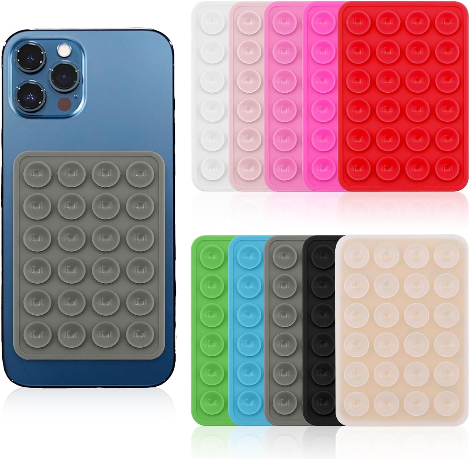 VEGCOO 10 Pcs Silicone Suction Cup Phone Holders, Mini Anti-Slip Suction Cup Mat Double Sided Suction Cup Phone Mount, Multipurpose Suction Cup Mat for Mobile Power Mobile Phones