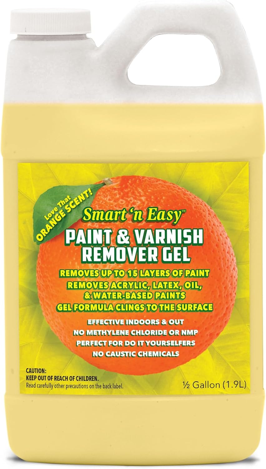 Smart 'n Easy Paint & Varnish Remover Gel - Do It Yourself Friendly Paint Remover - Strips Multiple Layers of Acrylic, Latex, Oil & Water-Based Paints & Varnishes - Orange Citrus Scent - 1/2 Gallon