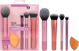 Real Techniques Makeup Brush Set with Sponge Blender for Eyeshadow, Foundation, Blush, and Concealer, Set of 5