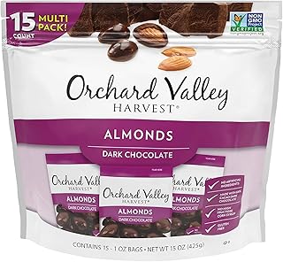 Orchard Valley Harvest Dark Chocolate Almonds, 1 Ounce Bags (Pack of 15), Gluten Free, Non-GMO, No Artificial Ingredients