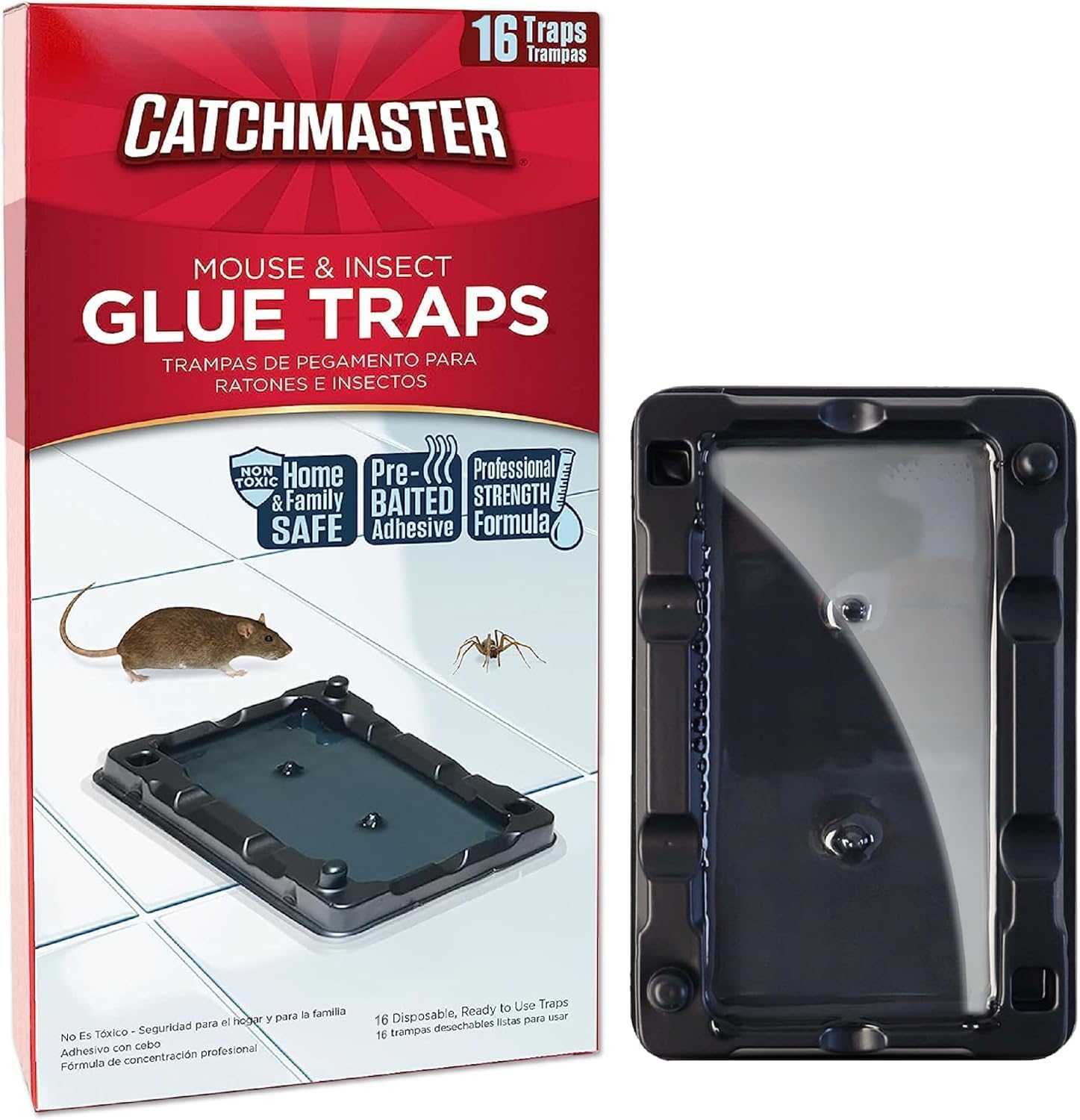 Catchmaster Mouse & Insect Glue Traps 16-Pk, Adhesive Rodent & Bug Catcher, Pre-Scented Mouse Traps Indoor for Home, Sticky Glue Traps for Mice and Insects, Pet Safe Pest Control for House & Garage