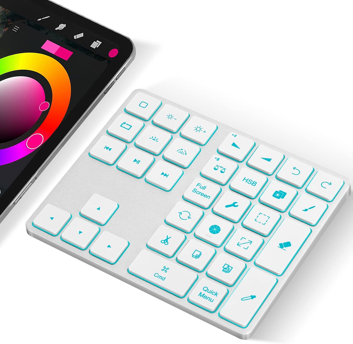 Backlit Wireless Keyboard for Procreate, Procreate Accessories for iPad/Tablet/Laptop/Smartphone,etc, Procreate Keyboard-5.8 x 4.65x 0.55 in (White)