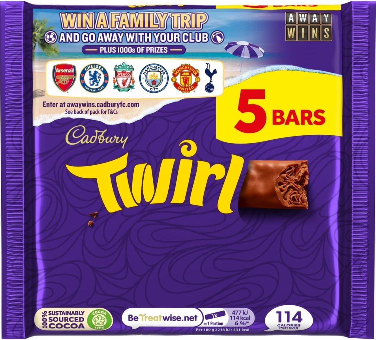 Cadbury Twirl Chocolate Bar Multipack, Smooth Milk Chocolate Swirls, 5 x 21.5 g (Pack of 1)