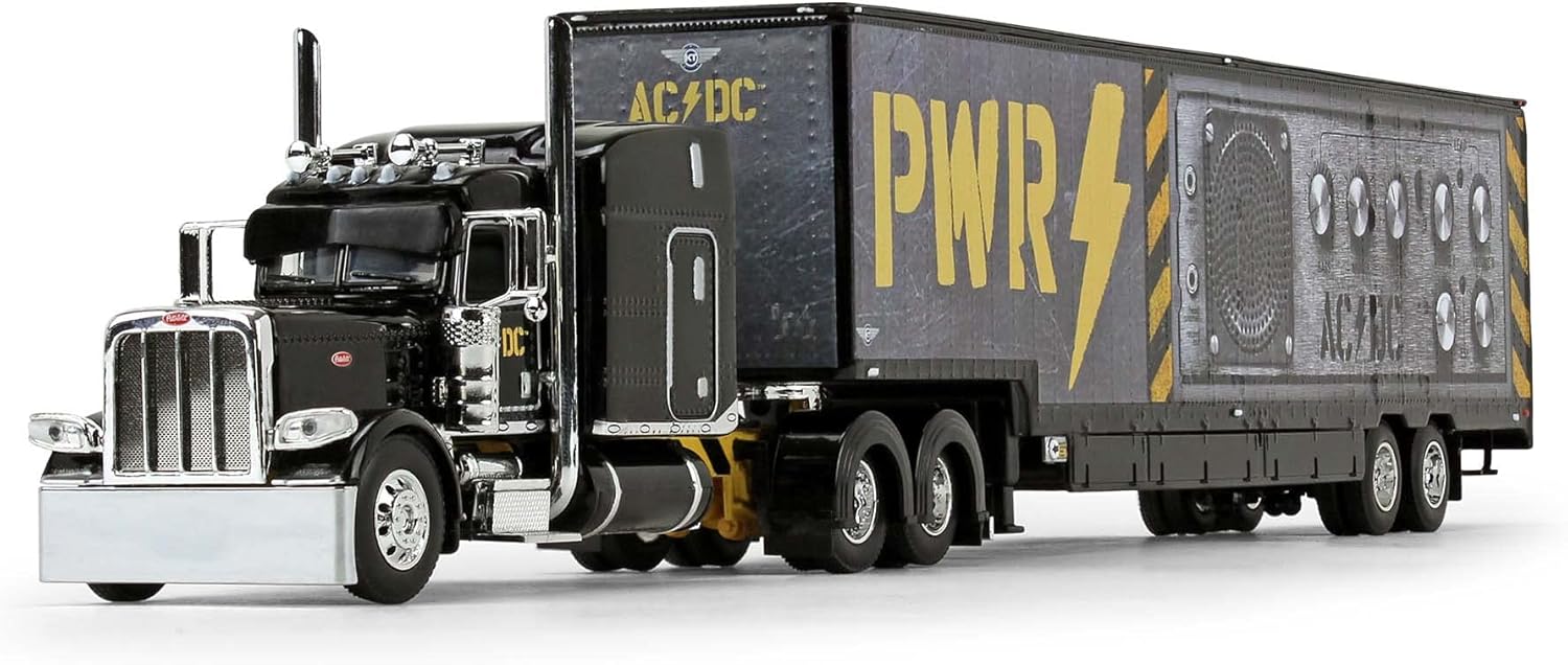First Gear 1/64 Scale Diecast Collectible AC/DC: Power/Up (Black) Peterbilt Model 389 63" Mid-Roof Sleeper & Kentucky Moving Trailer (69-1064)