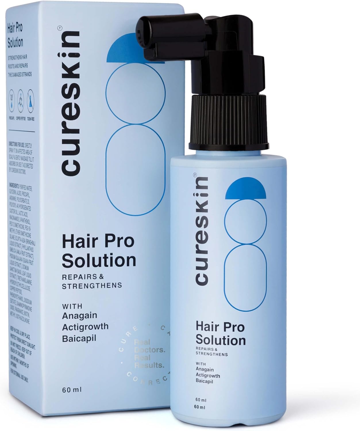 Cureskin Hair Pro Solution | Hair Growth Serum with Anagain, Actigrowth, and Baicapil | Strengthen, Repair & Nourish Hair, 60 ml (Pack of 1)