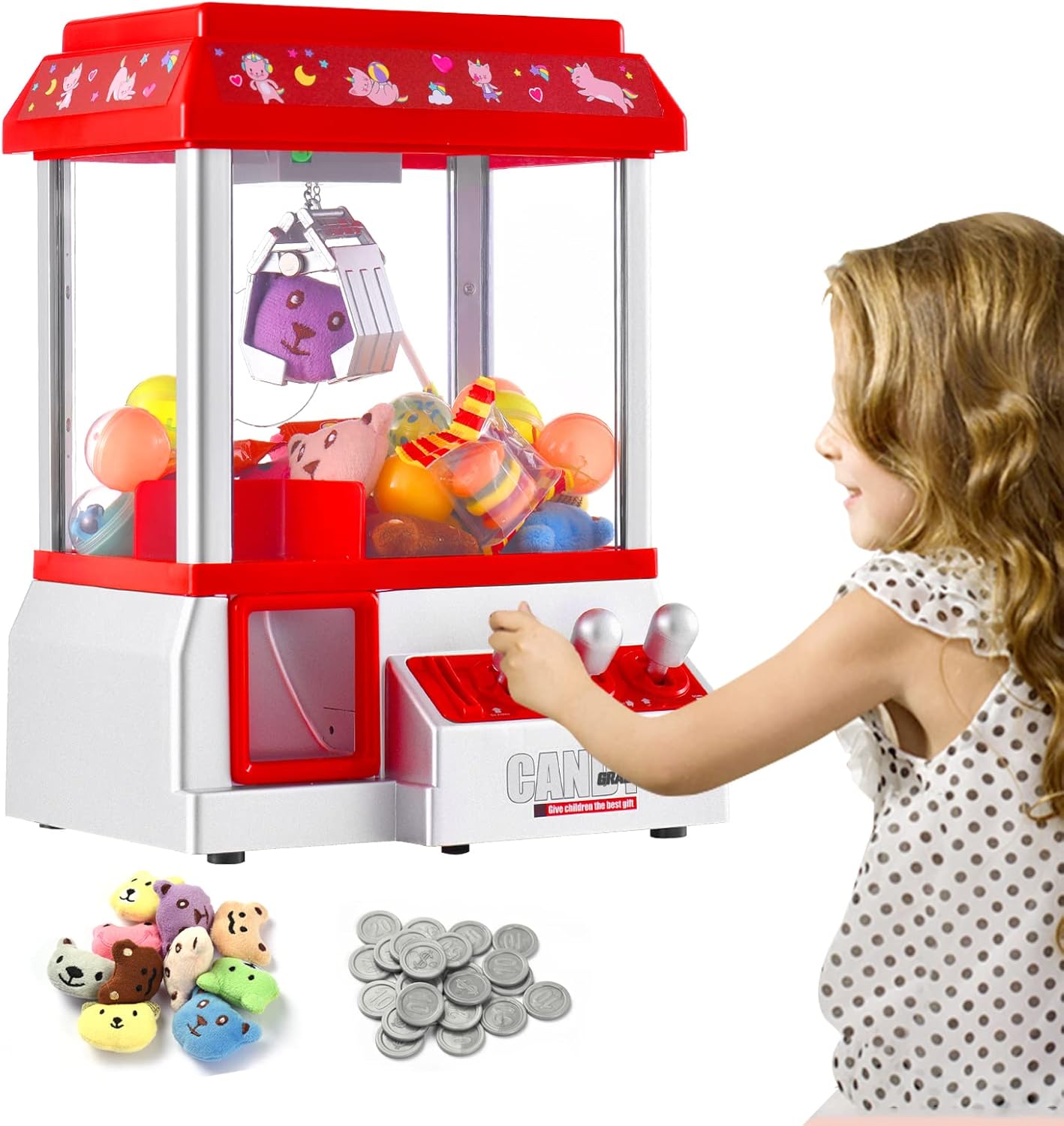 Claw Machine for Kids Toy Mini Claw Machine Candy Grabber Prize Dispenser Vending Machine Arcade Game Machines for Home Party Christmas Birthday Gifts Cool Girl Toys