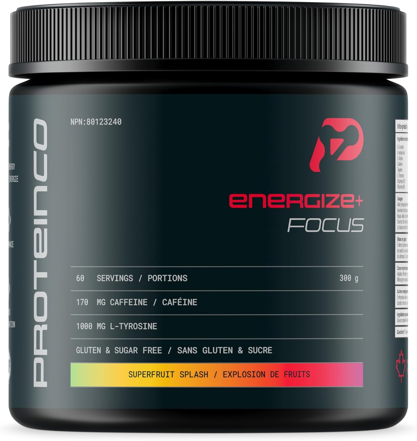 ProteinCo | Energize+ | Energy Drink Powder Formula | BCAA & L-Tyrosine | Concentration & Focus | 60 Servings (Superfruit Splash, 60 Servings (300g))
