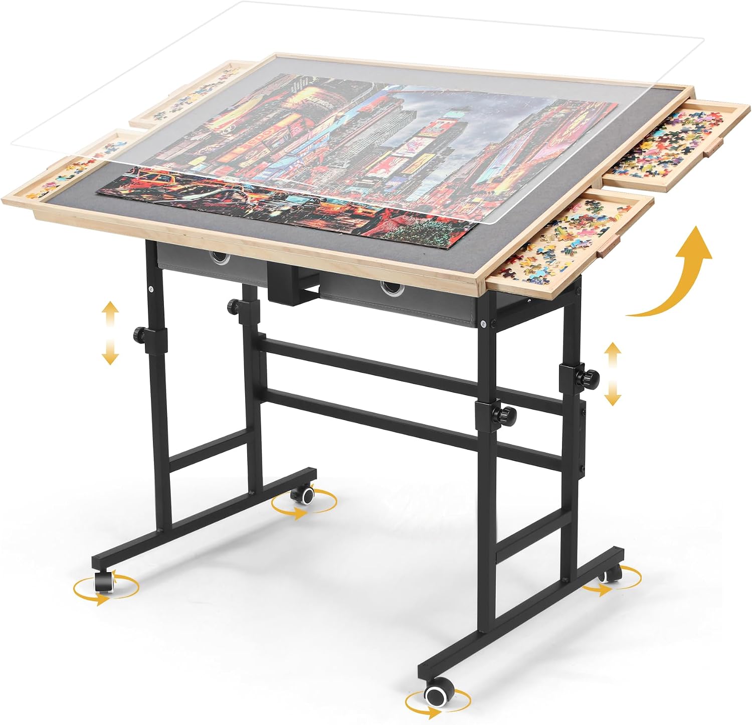 BuilderButler Puzzle Table 2000 Pieces with Wheels, Drawers & Cover, 40.6"x30.1" Adjustable Height & 45° Tilting Jigsaw Board for Adults, Also Ideal as Fuse Beads Table