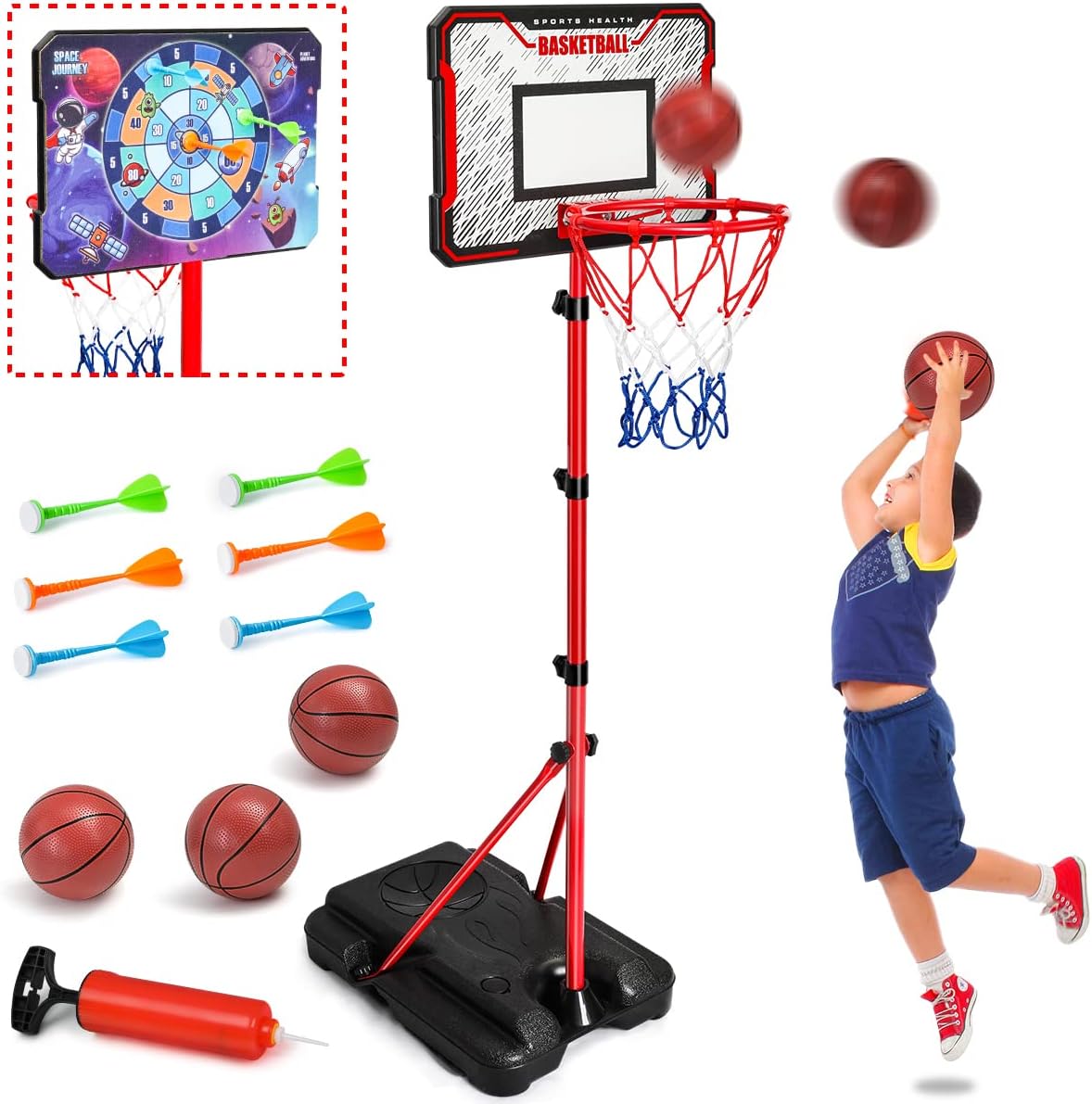 MELAND Basketball Hoop - Basketball Hoop for Kids with 3 Mini Basketballs, Adjustable Height 41-75 Inch Basketball Stand for Indoor & Outdoor Toy for Toddlers, Toys for Boys Girl Birthday Gift for Kid