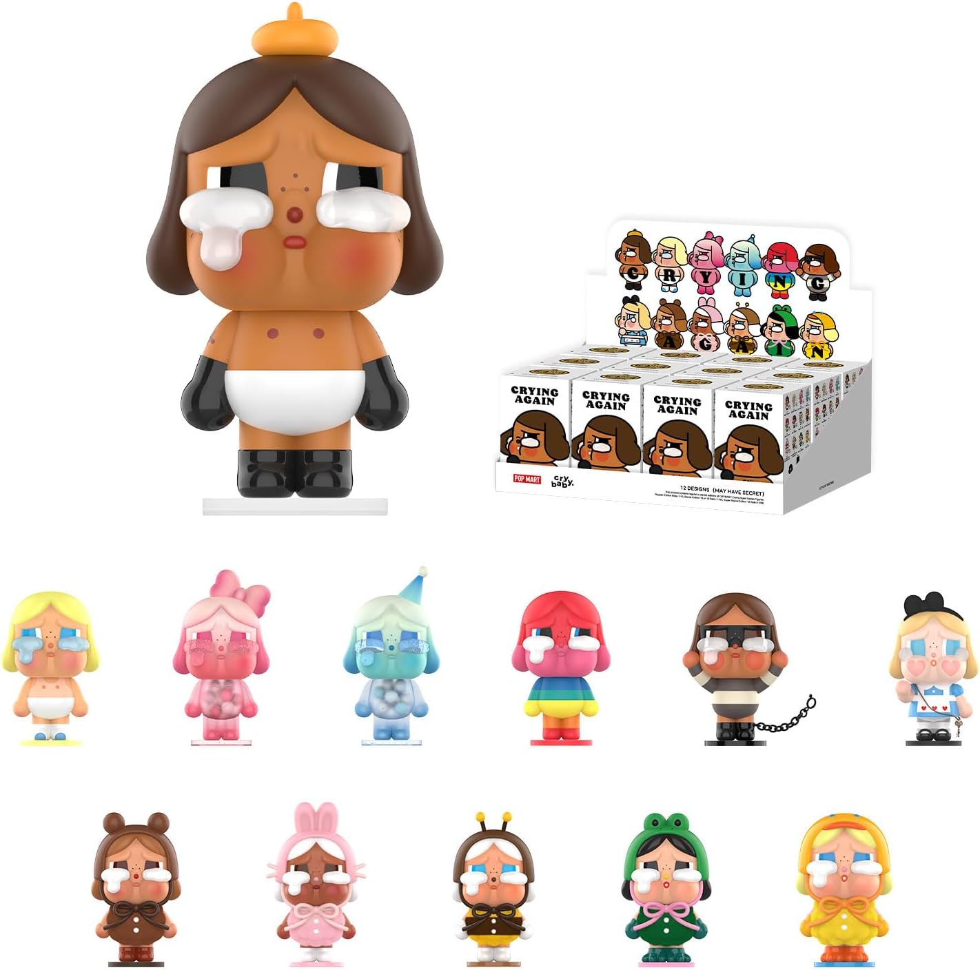 POP MART Crybaby Crying Again Series Figures, Crybaby Blind Box Figures, 12PCs Random Design Action Figures Collectible Toys Home Decorations, Holiday Birthday Gifts, Whole Set