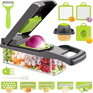 Vegetable Chopper, RJISZTA 13 in 1 Kitchen Vegetable Chopper Slicer Dicer Onion Chopper Food Chopper/Cutter veggie Chopper with 8 Blades, Egg slicer,Storage Container for Tomato Potato Carrot Salad