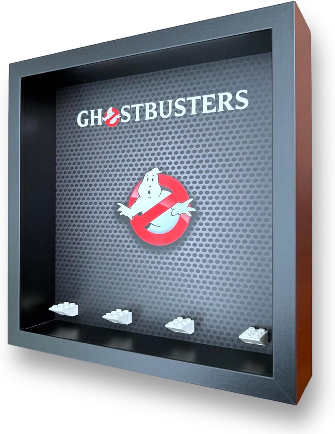 FRAMEPUNK Minifigure Display Case - Ghostbusters theme - for 4 LEGO Minifigures - Deep for accessories - Wall Mount or Free Stand - Removable Front - Black Frame