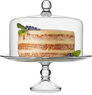Libbey Selene Glass Cake Stand with Dome Lid, Elegant Curved Footed Glass Cake Holder, Covered Cake Stand, Versatile Glass Dome