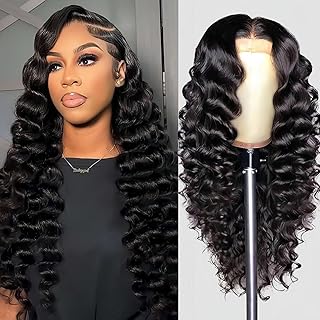 PYY Deep Wave Lace Front Wigs Human Hair 200 Density Deep Wave Wig 13x4 HD Lace Frontal Wigs for Women Glueless Wigs Pre Plucked with Baby Hair 24 Inch