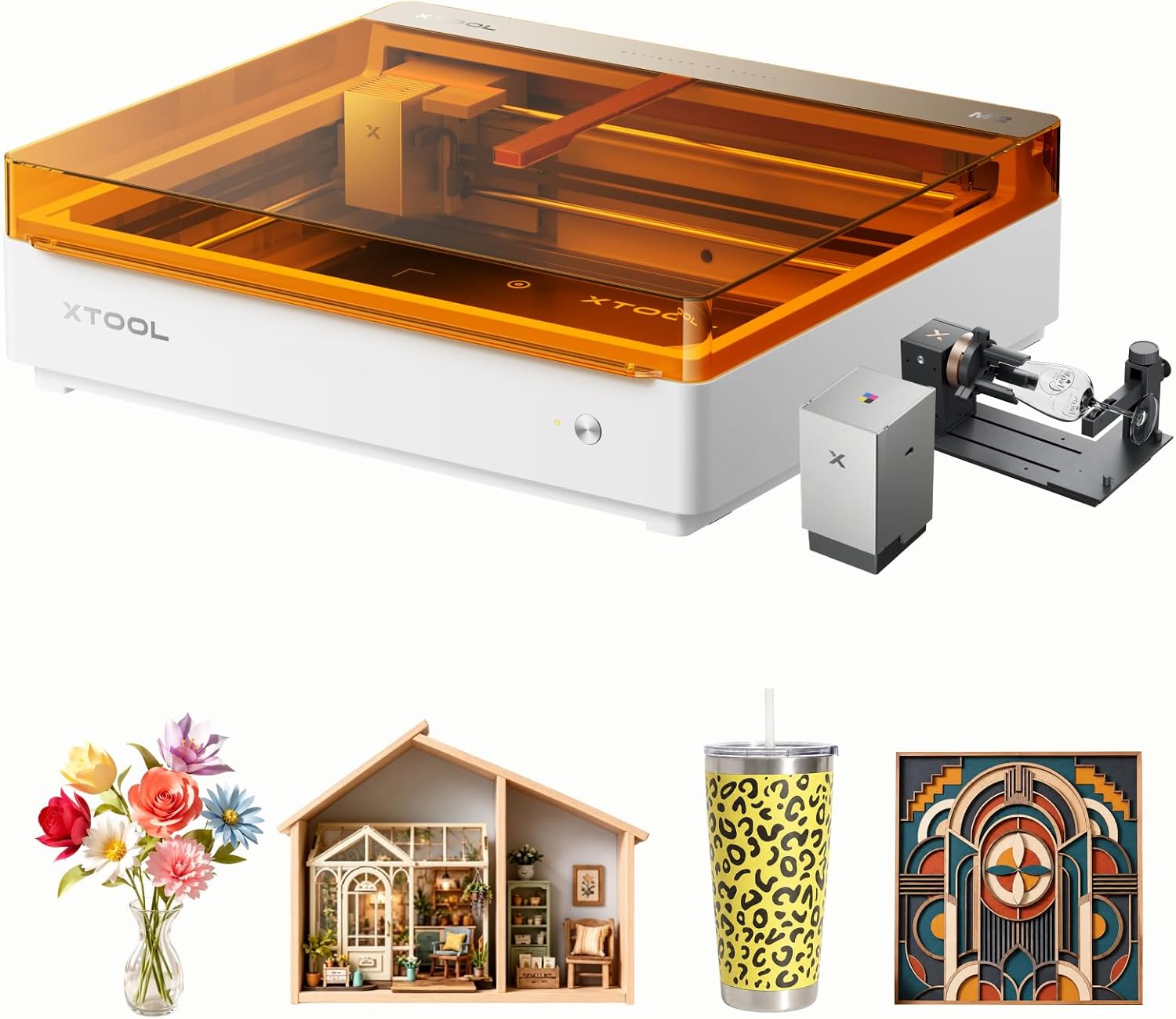 xTool M2 20W Color Craft Laser Engraver, with Dual Cameras, CMYK Inkjet Printer, RA3 Lite Rotray, Class 1 Enclosed Safe Laser Engraving Machine for Wood, Leather, Felt, Fabric, Paper, DIY Crafts