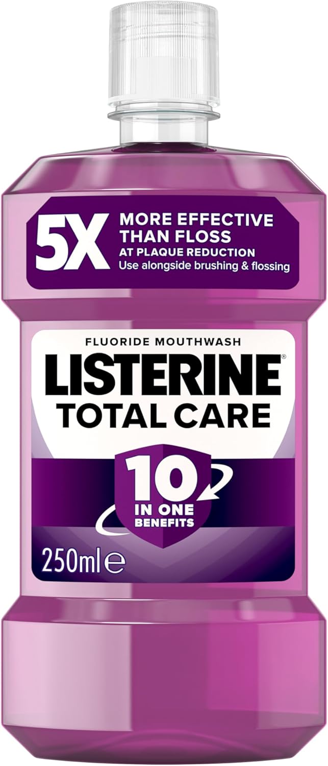 Listerine Total Care Antibacterial Mouthwash (250ml), Caring and Cleansing Mouthwash to Freshen Breath with 10-in-1 Benefits, Clean Mint-Flavoured