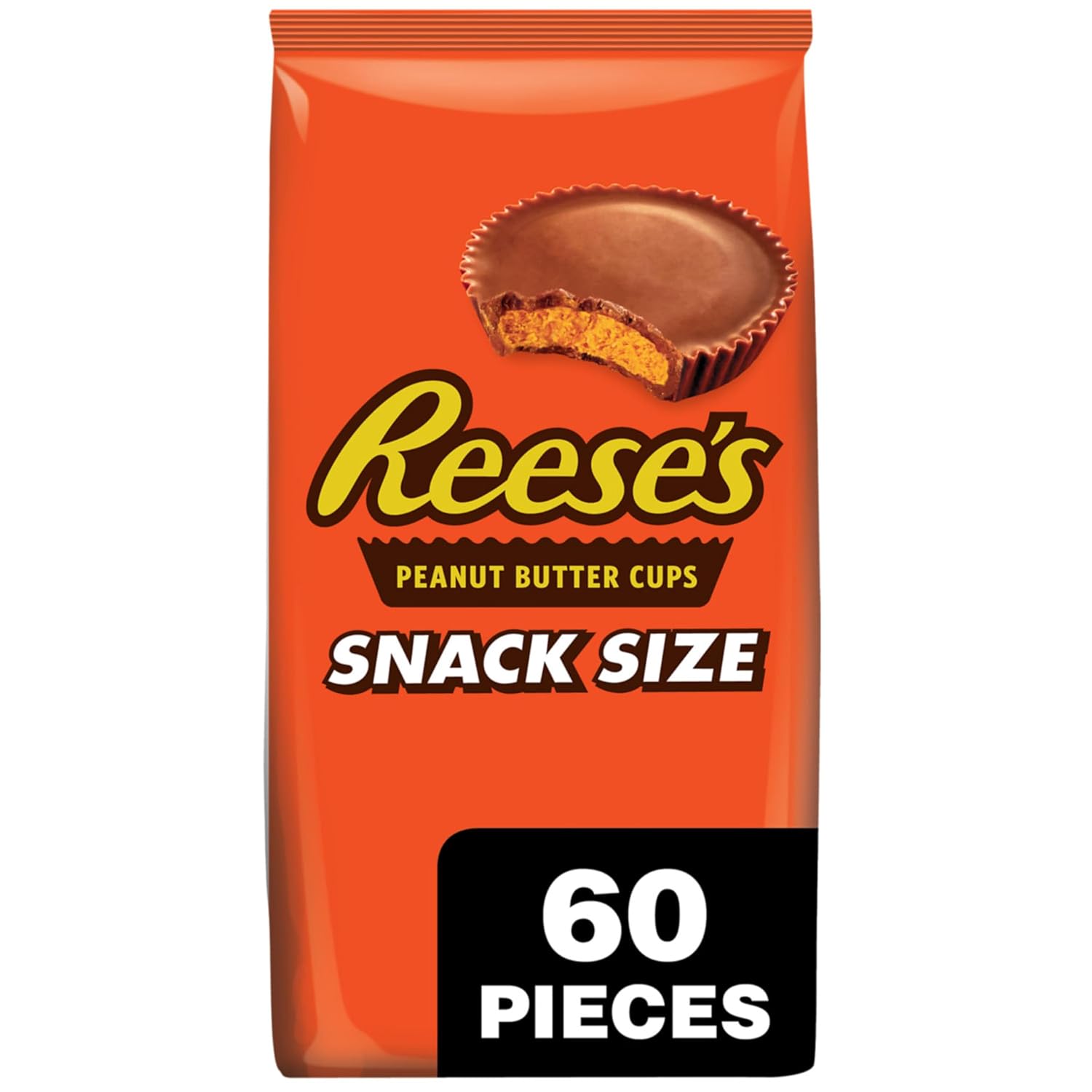 REESE'S Milk Chocolate Peanut Butter Snack Size Cups, Candy Bag, 33 oz (60 Pieces)