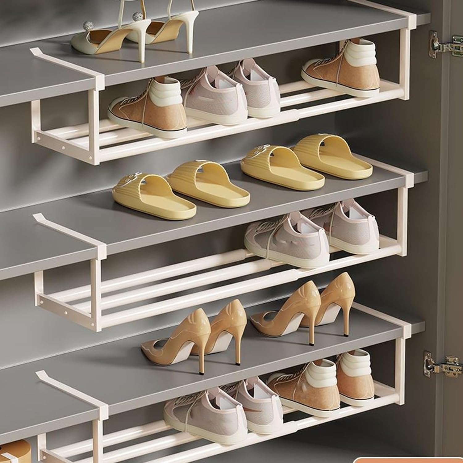 Cyqfei Cabinet Telescopic Shelf - Expandable Shoe Rack Organizer Under Cabinet Shelf, Retractable Hanging Under Desk Rack, Double Your Limited Space, for 2.5cm Thick Shelves (White,1pcs)