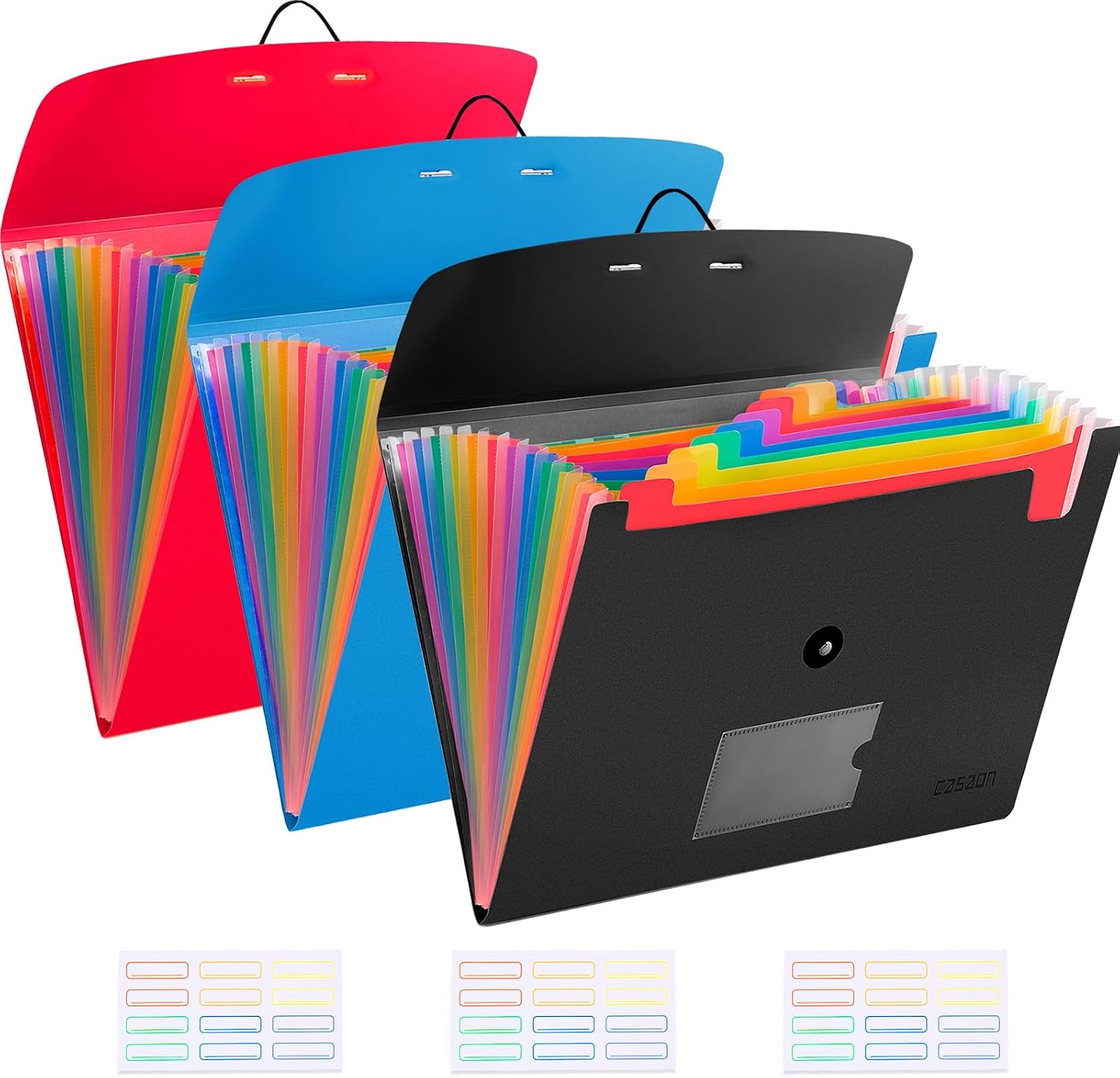 3 Pack 13-Pocket Expanding File, Plastic Expandable File Folder with Pockets, Accordion Organizer Folder - Black&Blue&Red