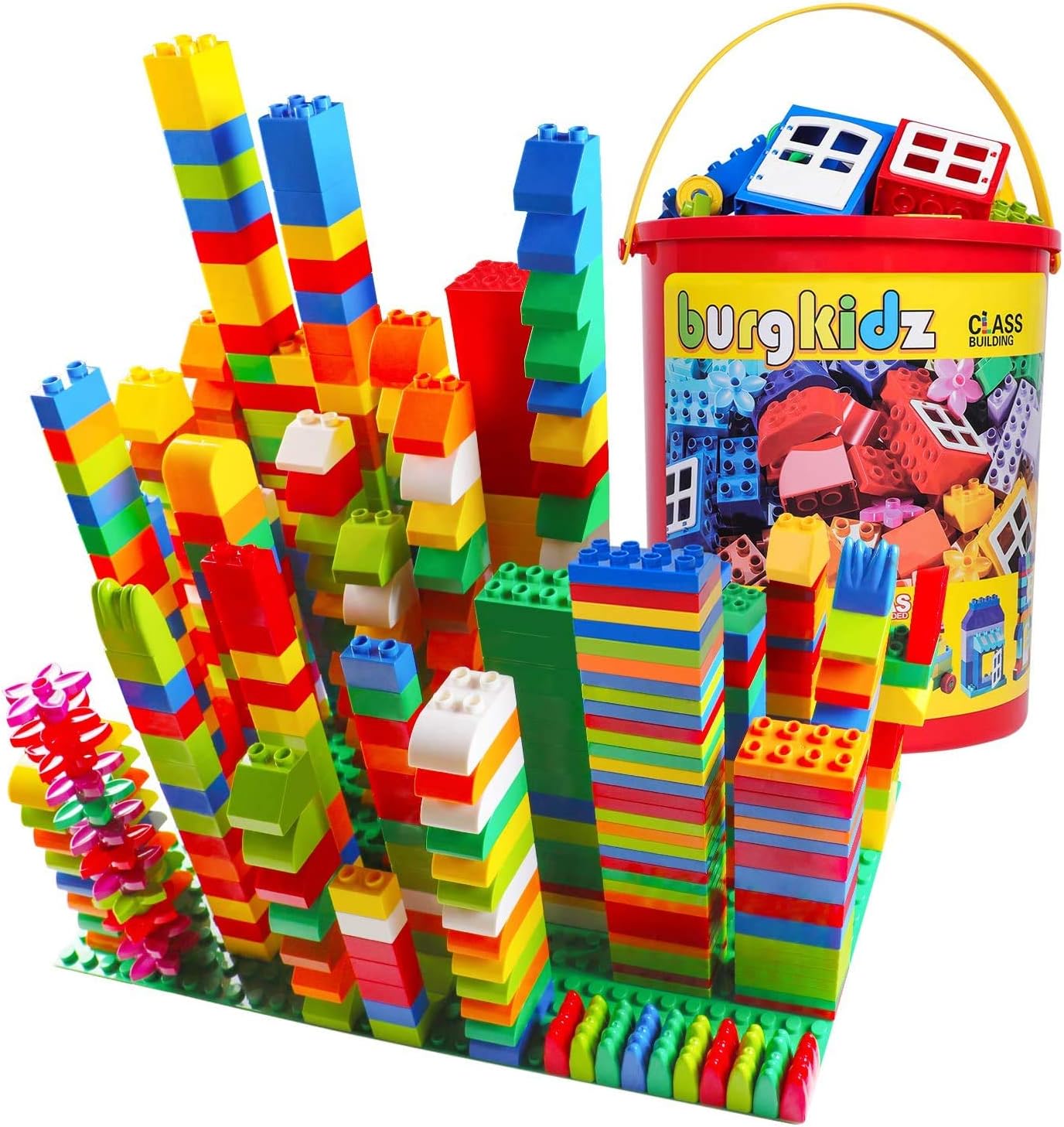 Big Building Block Set - 214 Pieces Toddler Educational Toy Classic Large Size Building Block Bricks - 13 Fun Shapes and Storage Bucket - Compatible with All Major Brands Bulk Bricks Set for 3+ Ages