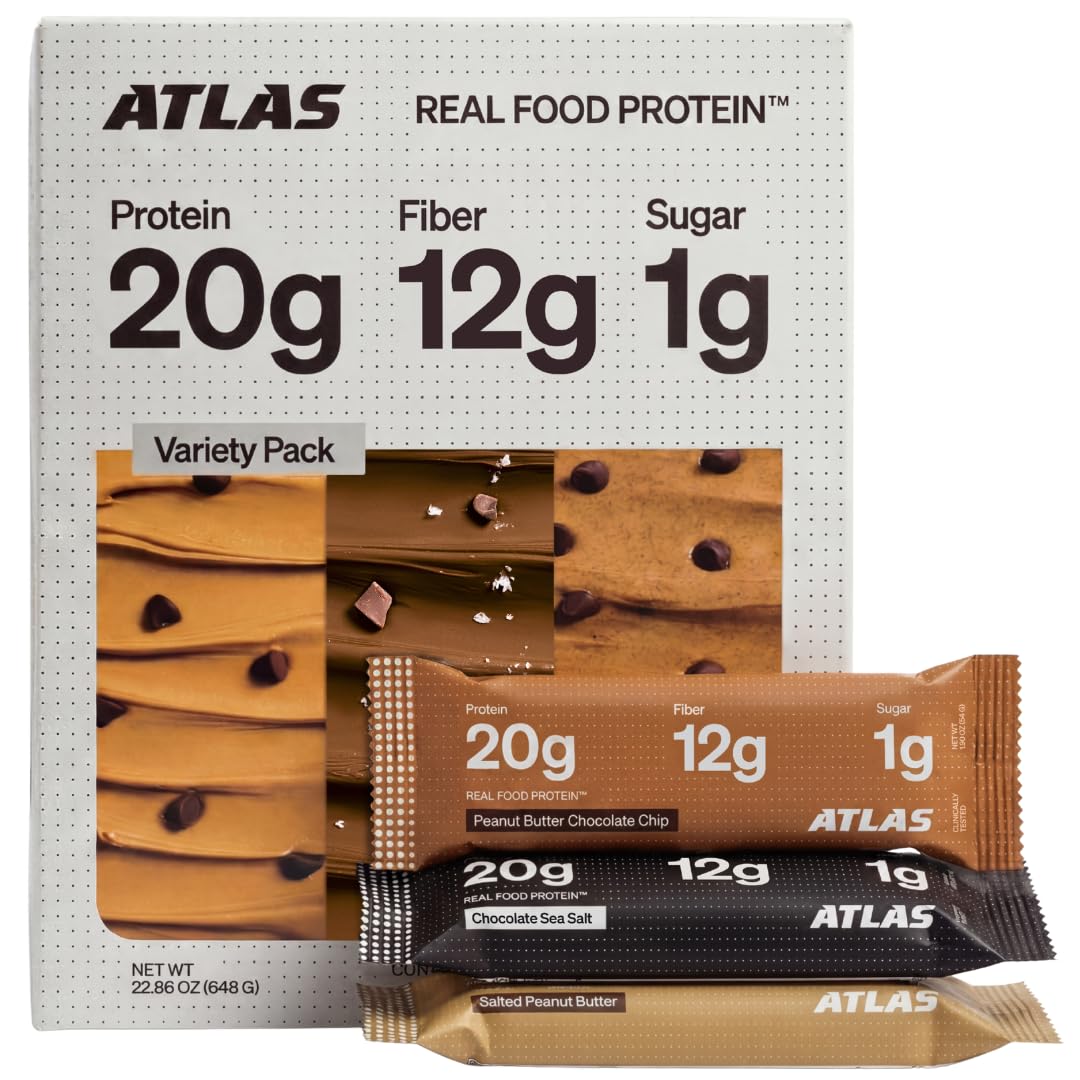 Atlas Real Food Protein Bars, 20g Protein + 11g Fiber, Variety