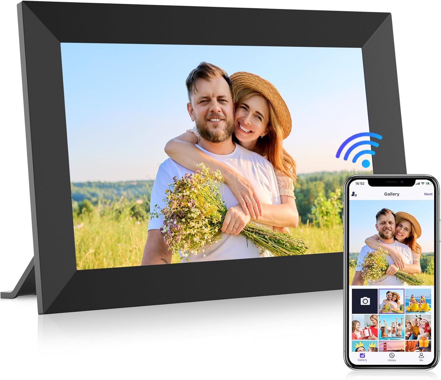 FANGOR 10.1" Digital Picture Frame, WiFi Digital Photo Frame 1280 * 800 HD IPS Touch Screen, 32GB Auto-Rotate Smart Frame Wall Mounted, Share Photos/Videos Via Uhale App