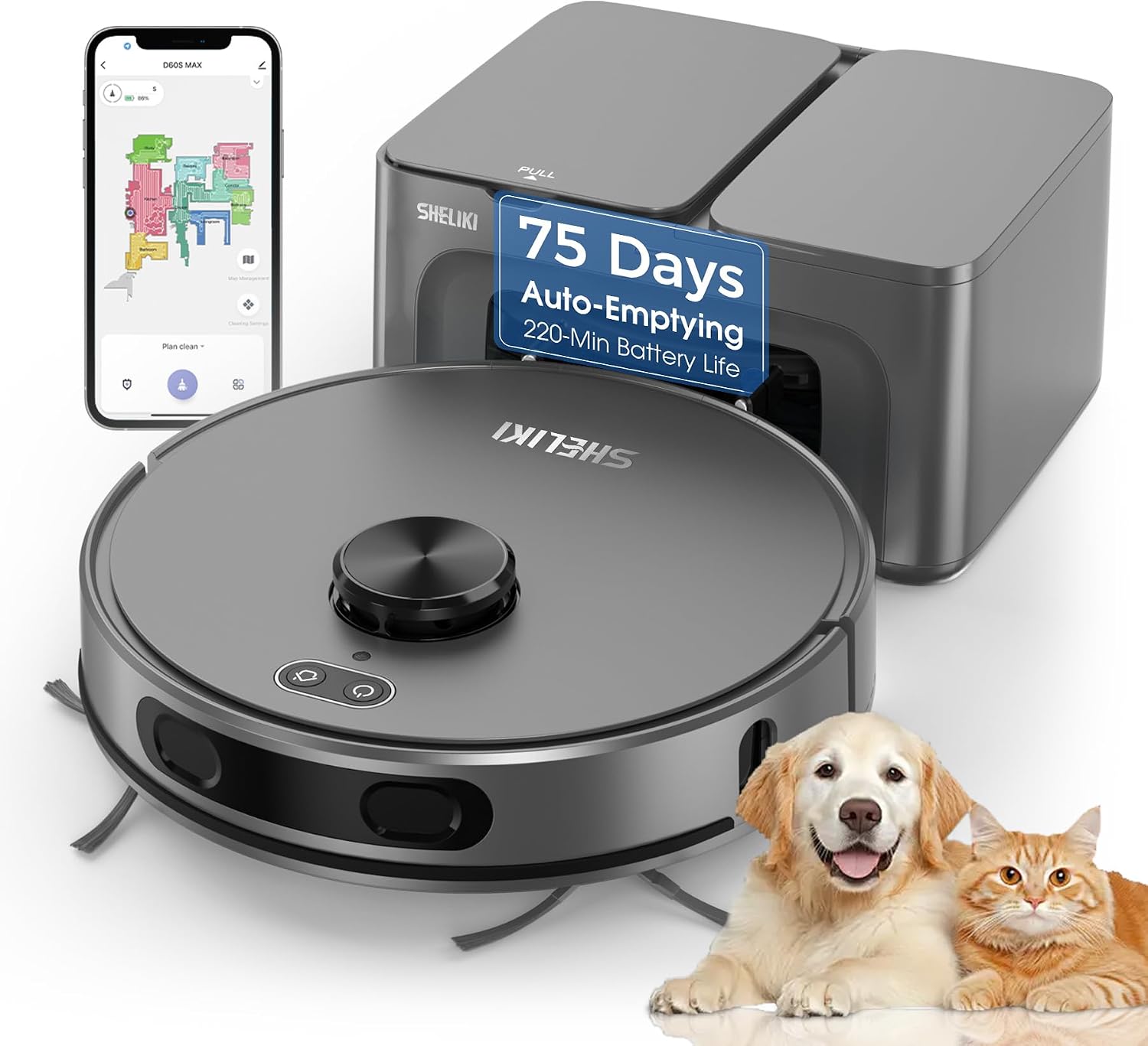 Robot Vacuum and Mop Combo, Mapping Robotic Vacuums Cleaner with 75 Days Self-Emptying, LiDAR Navigation Smart & Strong Suction, WiFi/App/Alexa/Voice Control, Quiet for Home Pet Hair Hard Floor Carpet