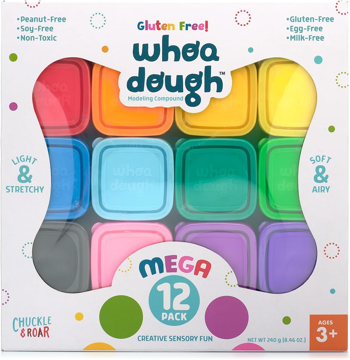 Chuckle & Roar Whoa Dough Air Dry Clay Mega 12 Pack – Gluten-Free Sensory Modeling Dough, 12 Vibrant Colors, Air-Dry Creations for Kids Ages 3+