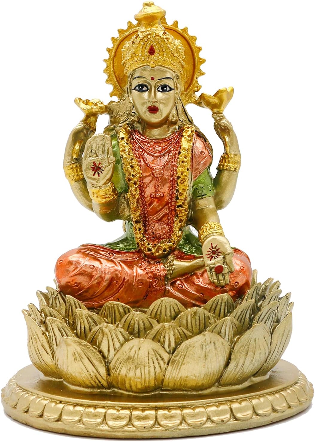 Lakshmi On Lotus 6.5" H lndian God Laxmi Statue Hindu Murti Item Home Temple Mandir Pooja Decor Hindu God and Goddess for Diwali Gifts Birthday Gifts for India People