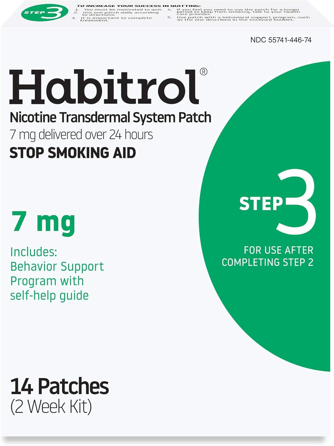 Habitrol Nicotine Transdermal System Patch | Stop Smoking Aid | Step 3 (7 mg) | 14 Patches | (2 Week Kit)