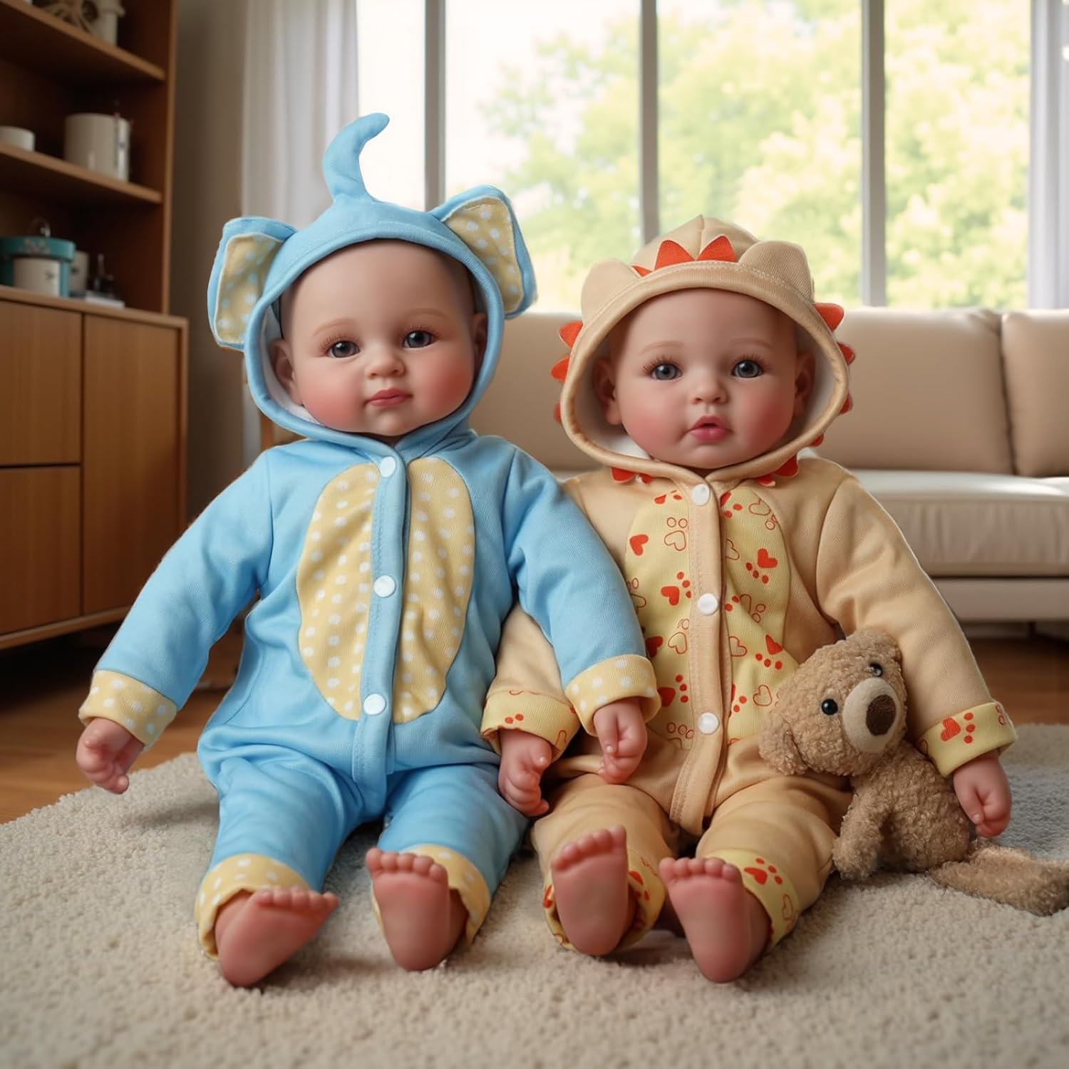 JIZHI Twin Baby Dolls, 17-Inch Realistic Soft Body Baby Doll Lifelike Real Life Baby Dolls Twins with Accessories Girl Gifts for Kids 3 4 5 6 7 8 9 + Pretending Playing, Cuddling & Collection