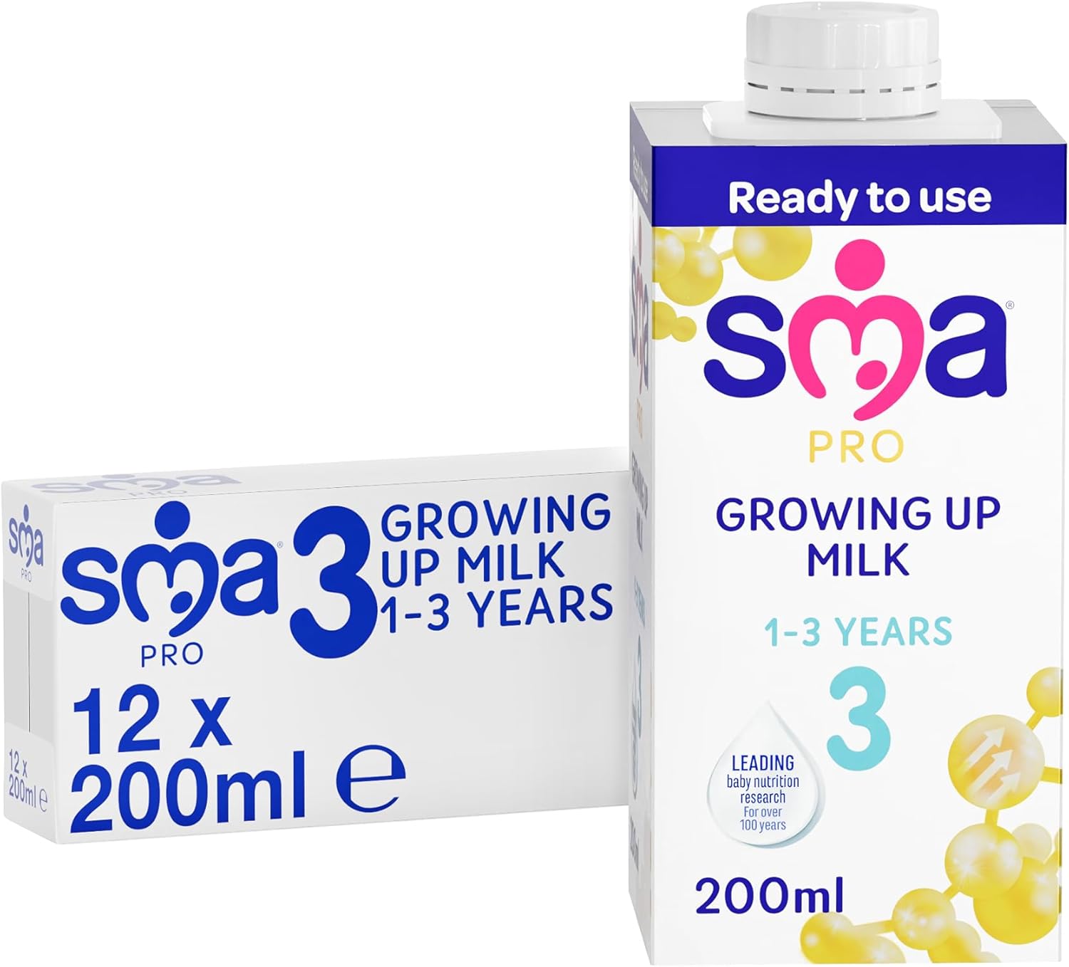 SMA PRO Growing-Up Baby Milk - 1-3 Years | Ready to Use Liquid Formula Milk 200 ml (Pack of 12)
