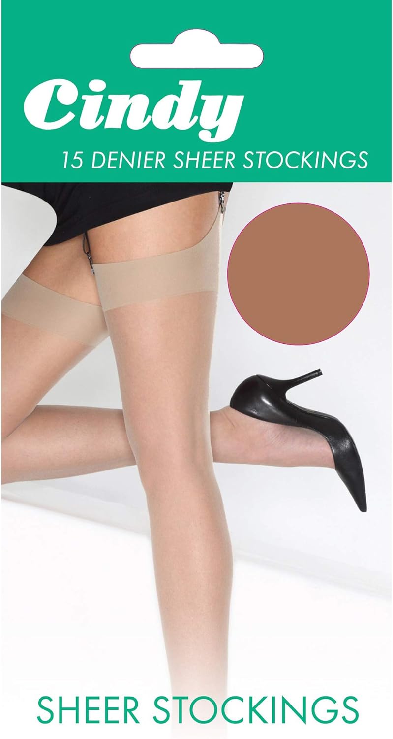 Cindy Womens/Ladies 15 Denier Sheer 100% Nylon Stockings | 1 Pair | One Size | UK Shoe 3-8 |