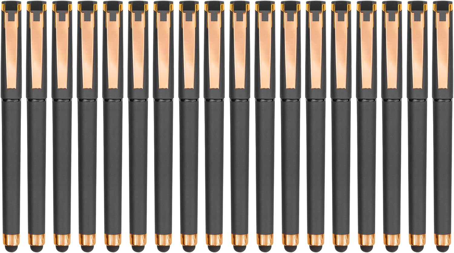 Linbsunne Black Gel Pens 1.0mm Medium Point 2-in-1 Stylus Pens for Touch Screens (18 Pack-grey)