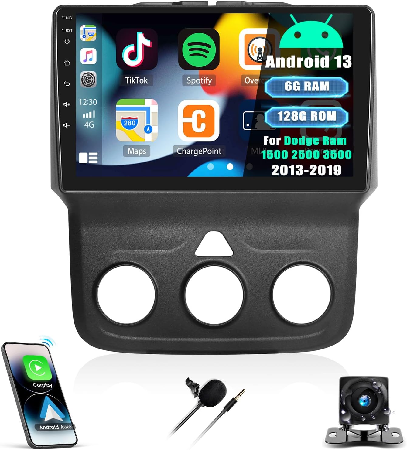 [8 Core 6G+128G] Android 13 Car Radio for Dodge Ram 1500 2500 3500 2013-2019,9" Touchscreen Car Stereo with Wireless CarPlay Andriod Auto,Bluetooth,Mirror Link,GPS,SWC,WiFi,FM/RDS,Backup Camera