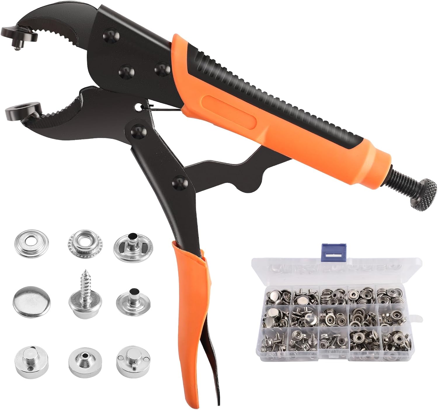 Heavy Duty Snap Fastener Tool kit, Snap Button Plier with 3 Dies, Adjustable Vice Grip Snap Setter Tool Includes 40 Sets 15mm Snaps, 20 Sets 15mm Screws, for Canvas Boat Cover Sewing Replacement